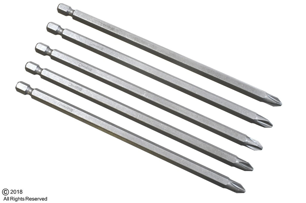(5) 6" long Philips Screwdriver bits Size #2  CrV 6150 Steel