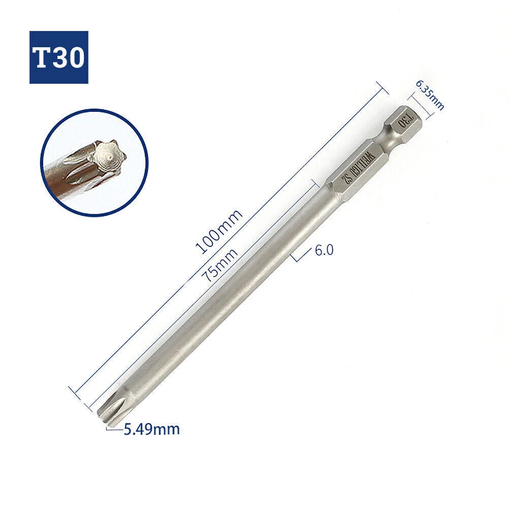 65-200mm Extra Long Torx Hollow/Solid Magnetic Drill Bit 1/4" Hex Shank Security