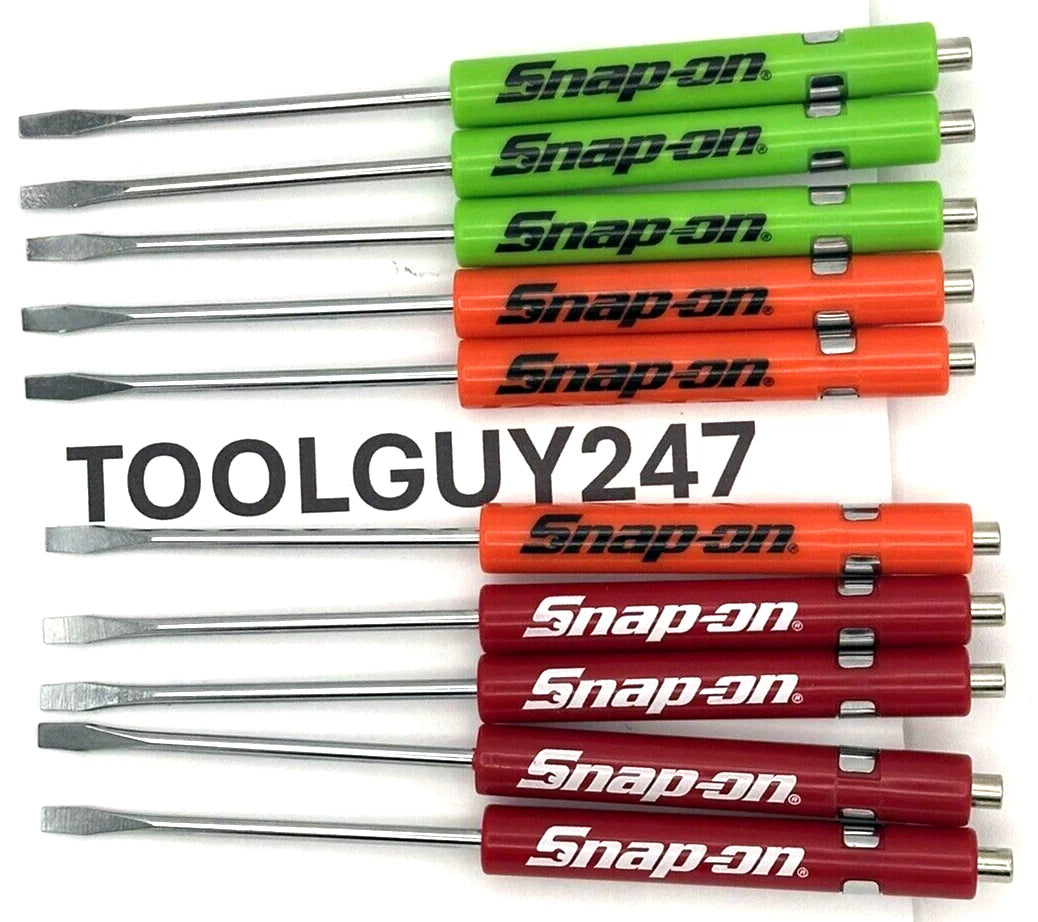 (10) Ten SNAP ON Pocket Screwdriver Flat Tip Screwdrivers, Magnet End, Mixed NEW