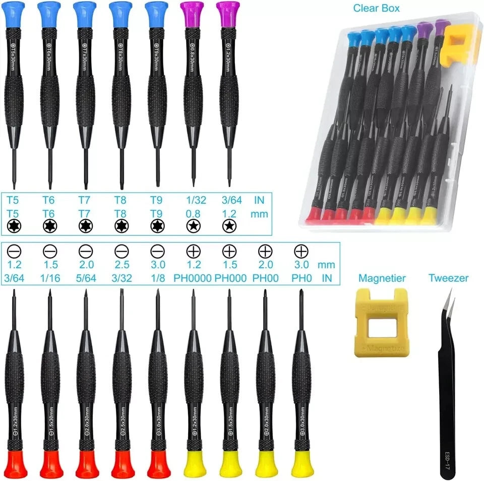 18 Pc Mini Precision Screwdriver Set With Case Magnetic Tweezers for Electronics