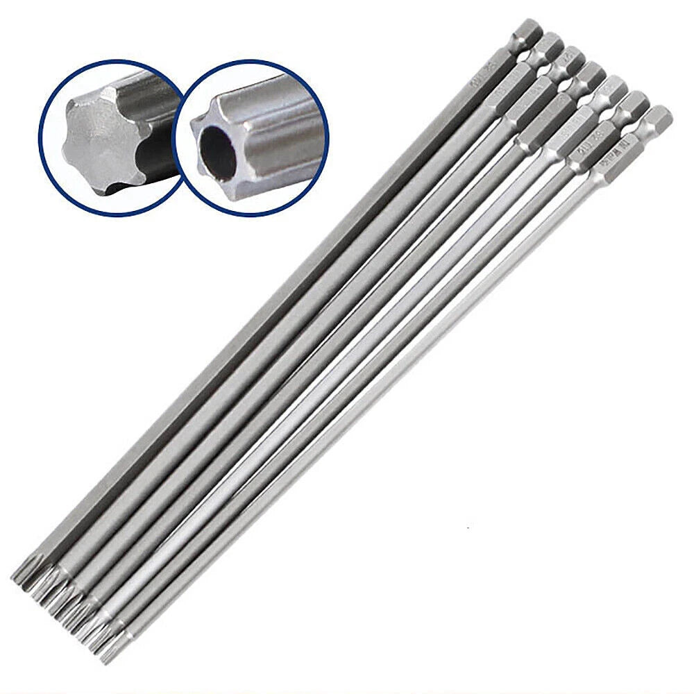65-200mm Extra Long Torx Hollow/Solid Magnetic Drill Bit 1/4" Hex Shank Security