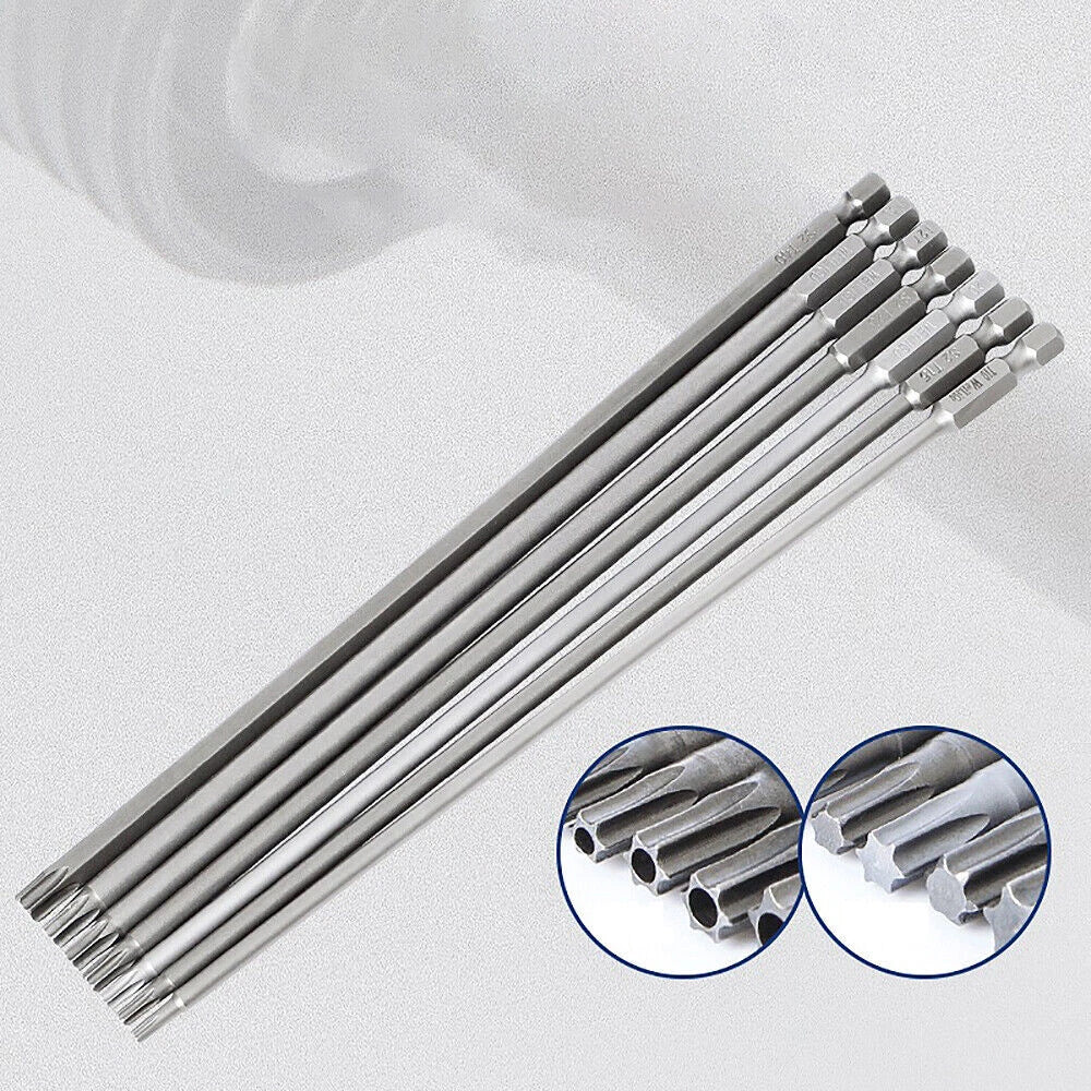 65-200mm Extra Long Torx Hollow/Solid Magnetic Drill Bit 1/4" Hex Shank Security