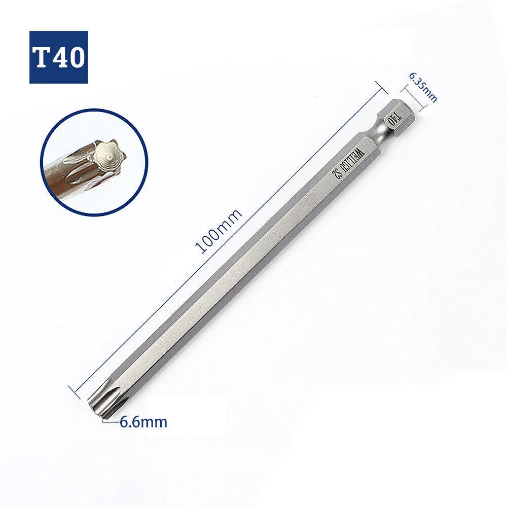 65-200mm Extra Long Torx Hollow/Solid Magnetic Drill Bit 1/4" Hex Shank Security