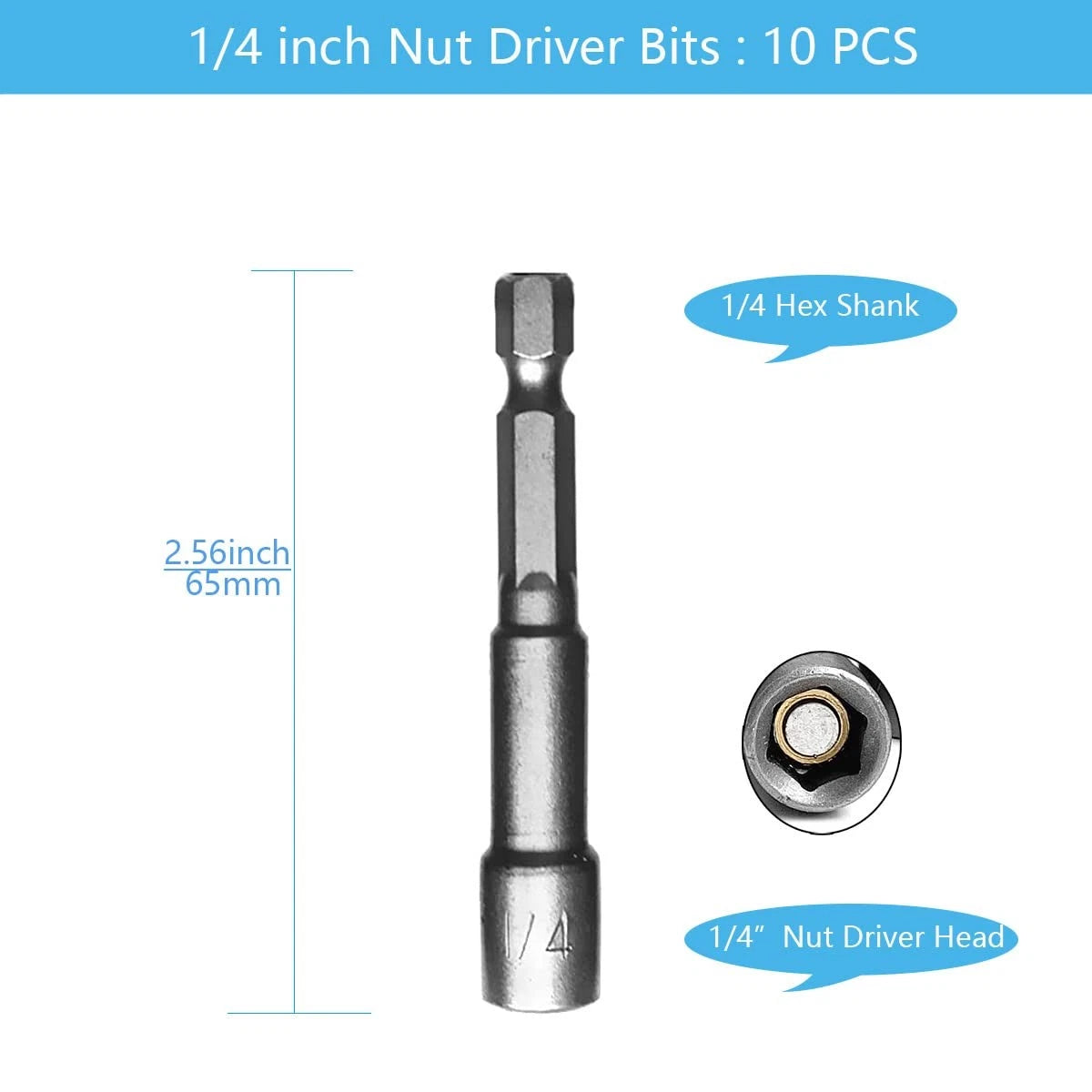 1/4'' Nut Driver Bit Sets 10pcs, Skziri 1/4 Inch Nut Driver Hex Shank Quick Chan