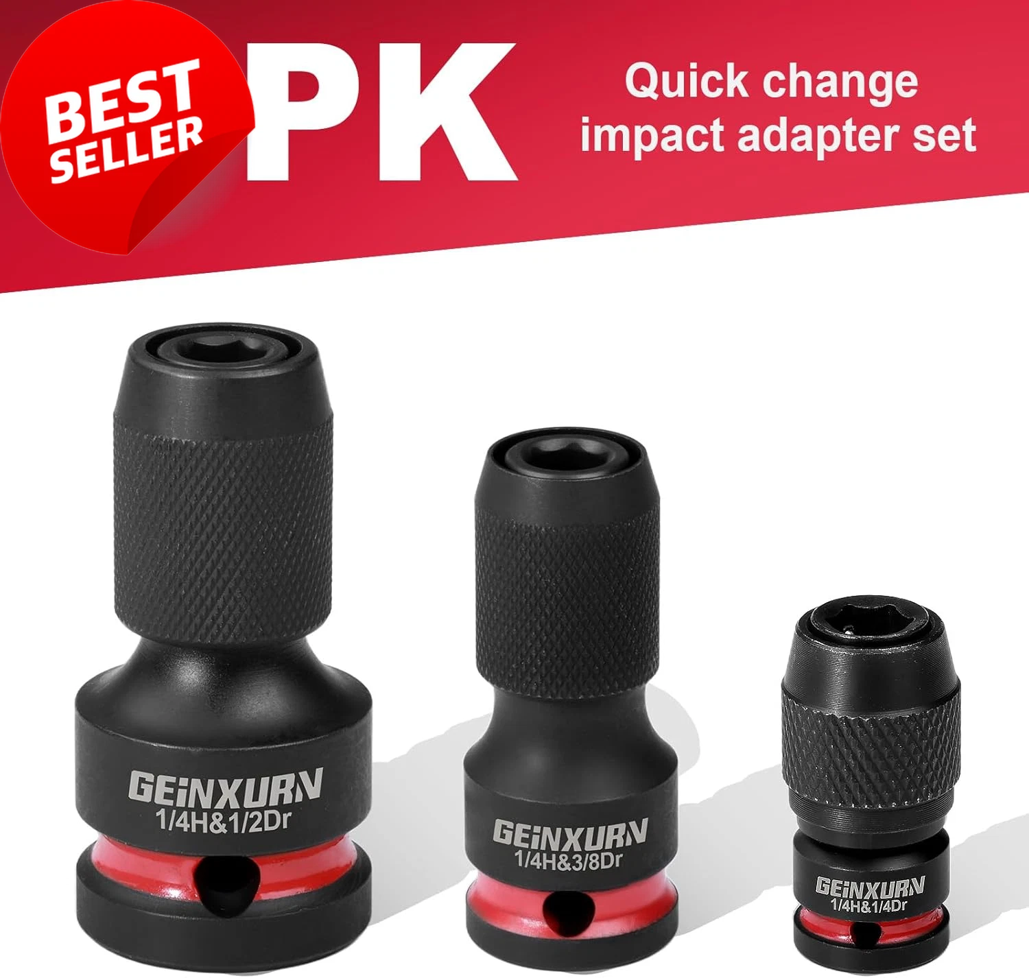 3PCS Impact Screwdriver Bit Holders,1/2",3/8",1/4"Square Drive 1/4"Hex Adapter