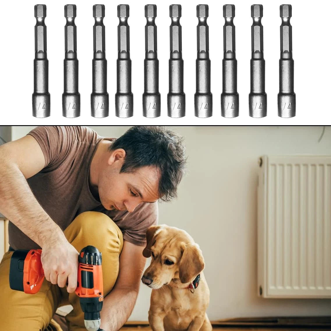 1/4'' Nut Driver Bit Sets 10pcs, Skziri 1/4 Inch Nut Driver Hex Shank Quick Chan