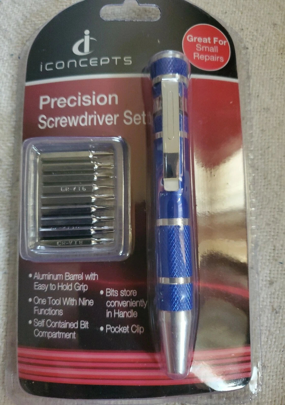 10 Piece Precision Screwdriver Set Aluminum Barrel Self Contained Bit Storage
