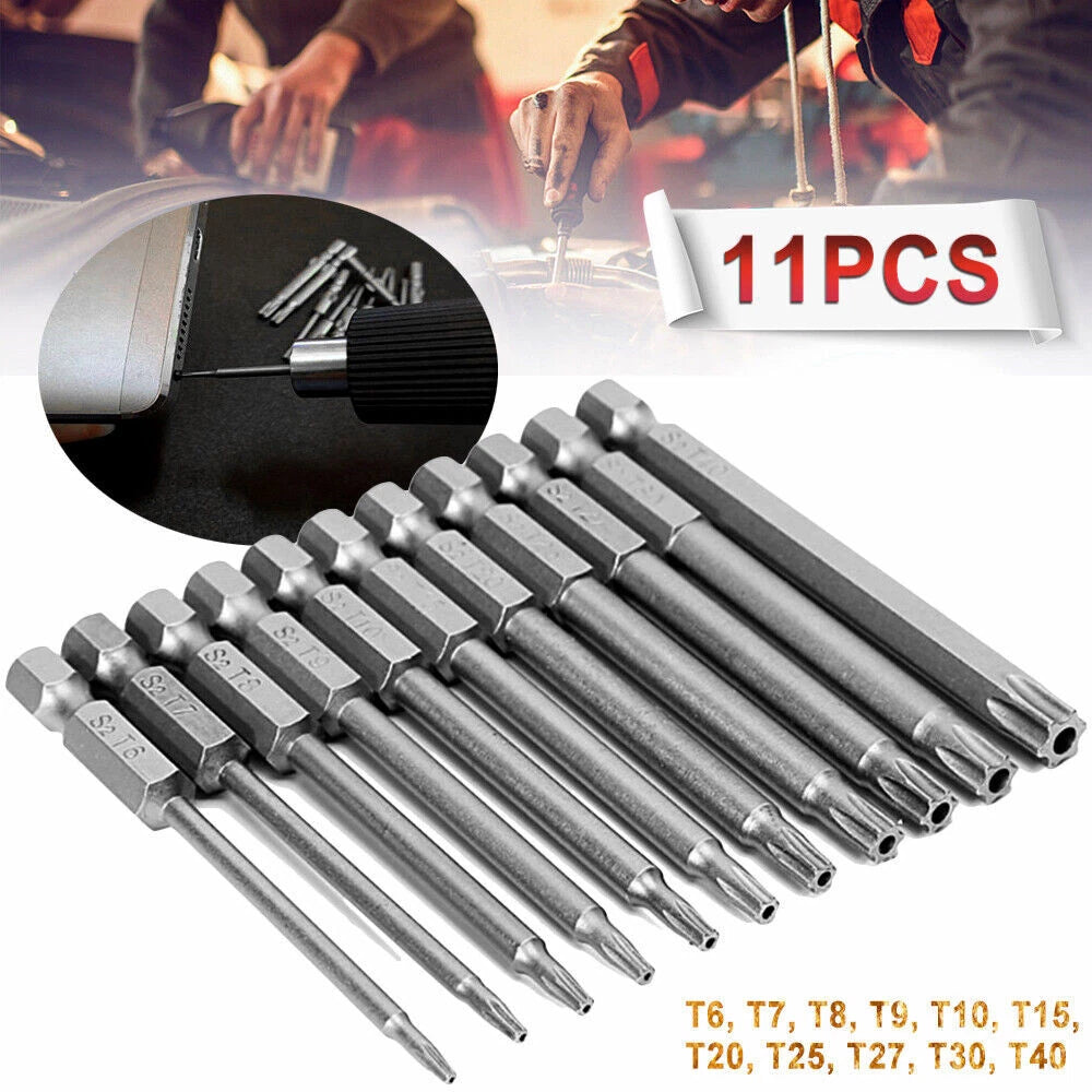 11pcs T6-T40 Magnetic Head Torx Screwdriver Bit Set Security Tamper Proof Star