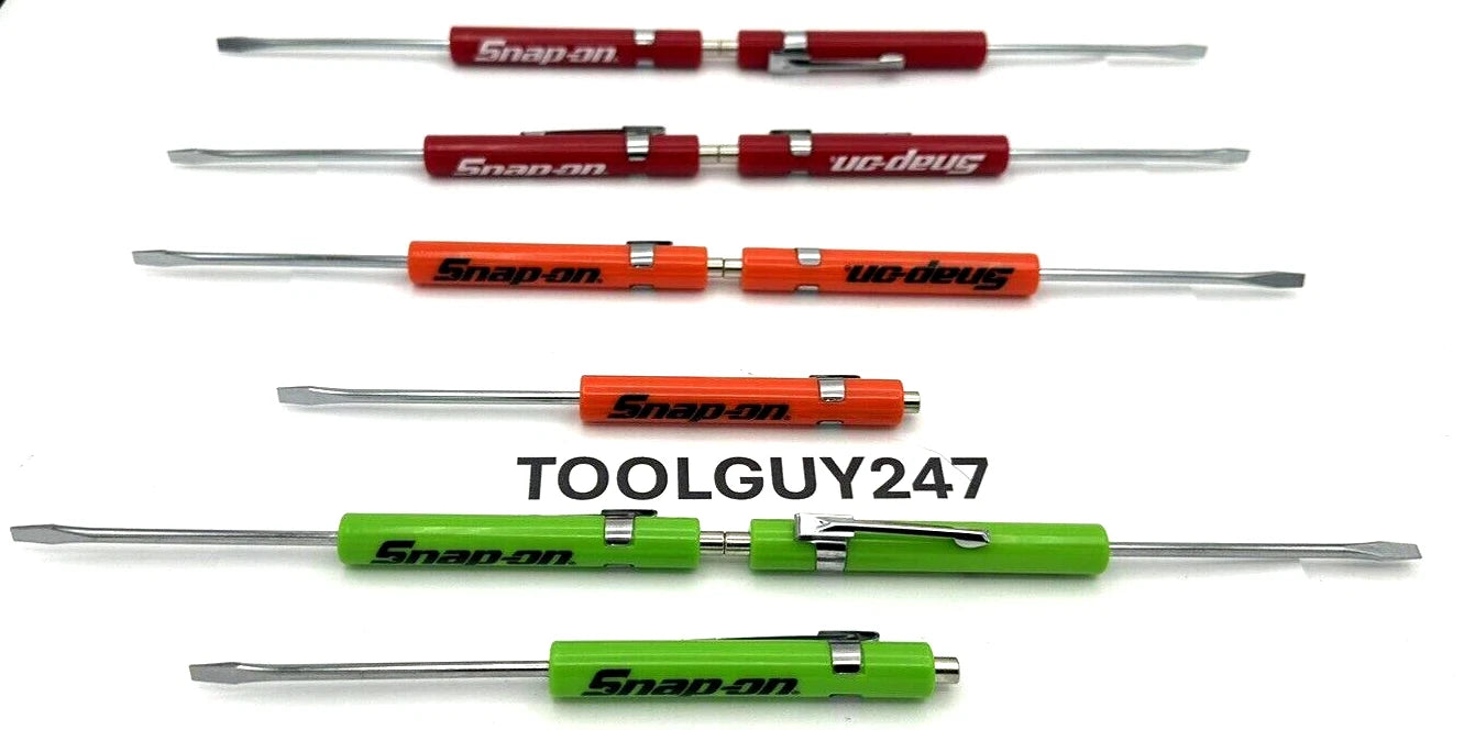 (10) Ten SNAP ON Pocket Screwdriver Flat Tip Screwdrivers, Magnet End, Mixed NEW