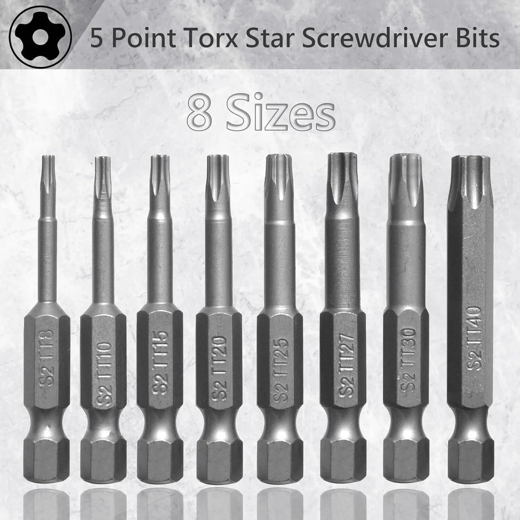 8Pcs 5 Point Torx Star Security Screwdriver Bits Set Magnetic Tamper Proof T8-T4