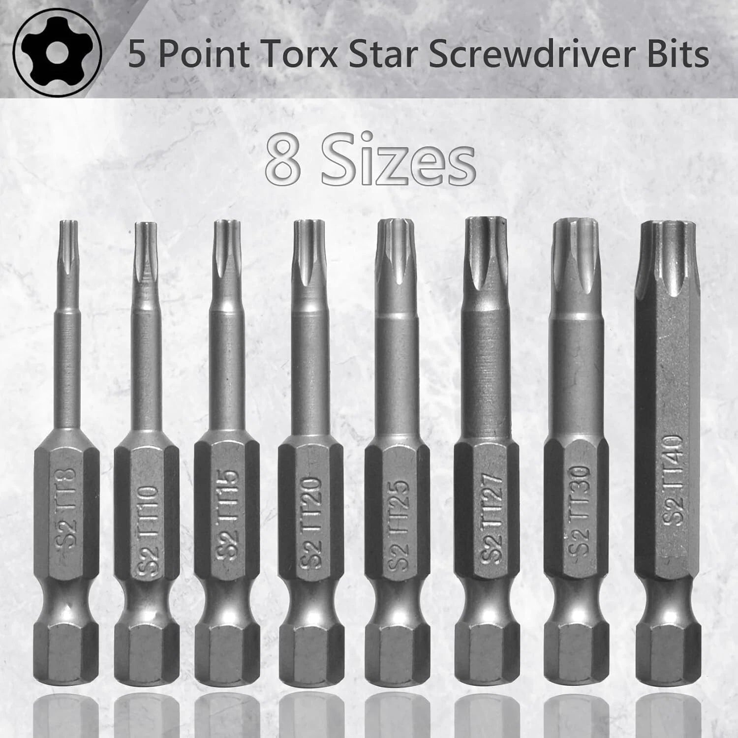 8Pcs 5 Point Torx Star Security Screwdriver Bits Set Magnetic Tamper Proof T8-T4