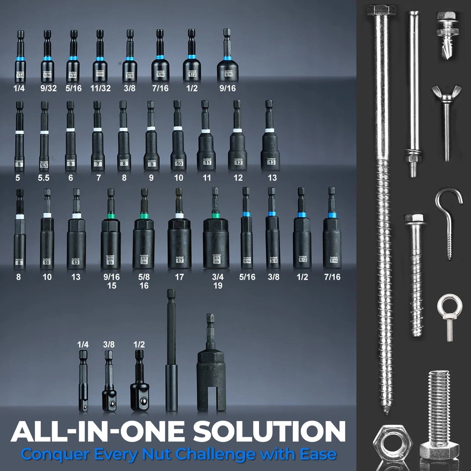 Magnetic Nut Driver Set, 8Pcs SAE Impact Driver Bit Set, 1/4''~9/16'' Nut Driver