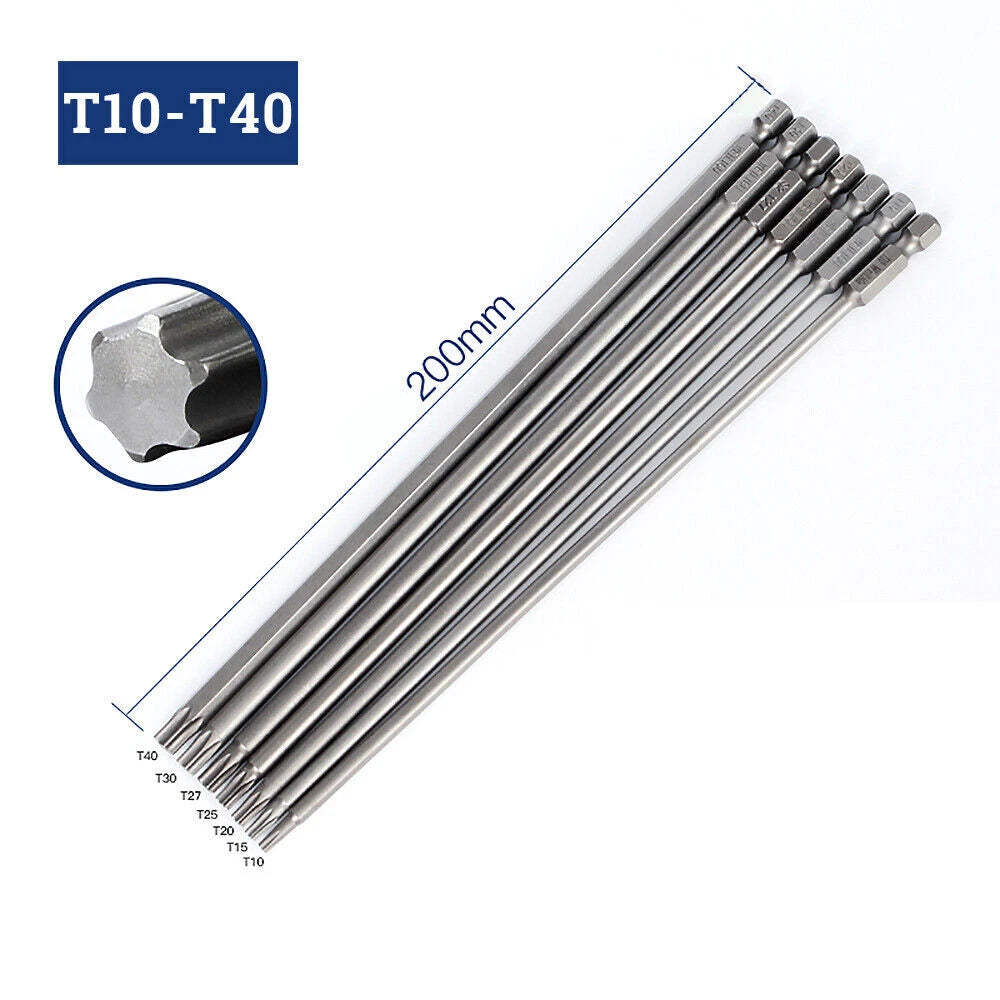 65-200mm Extra Long Torx Hollow/Solid Magnetic Drill Bit 1/4" Hex Shank Security