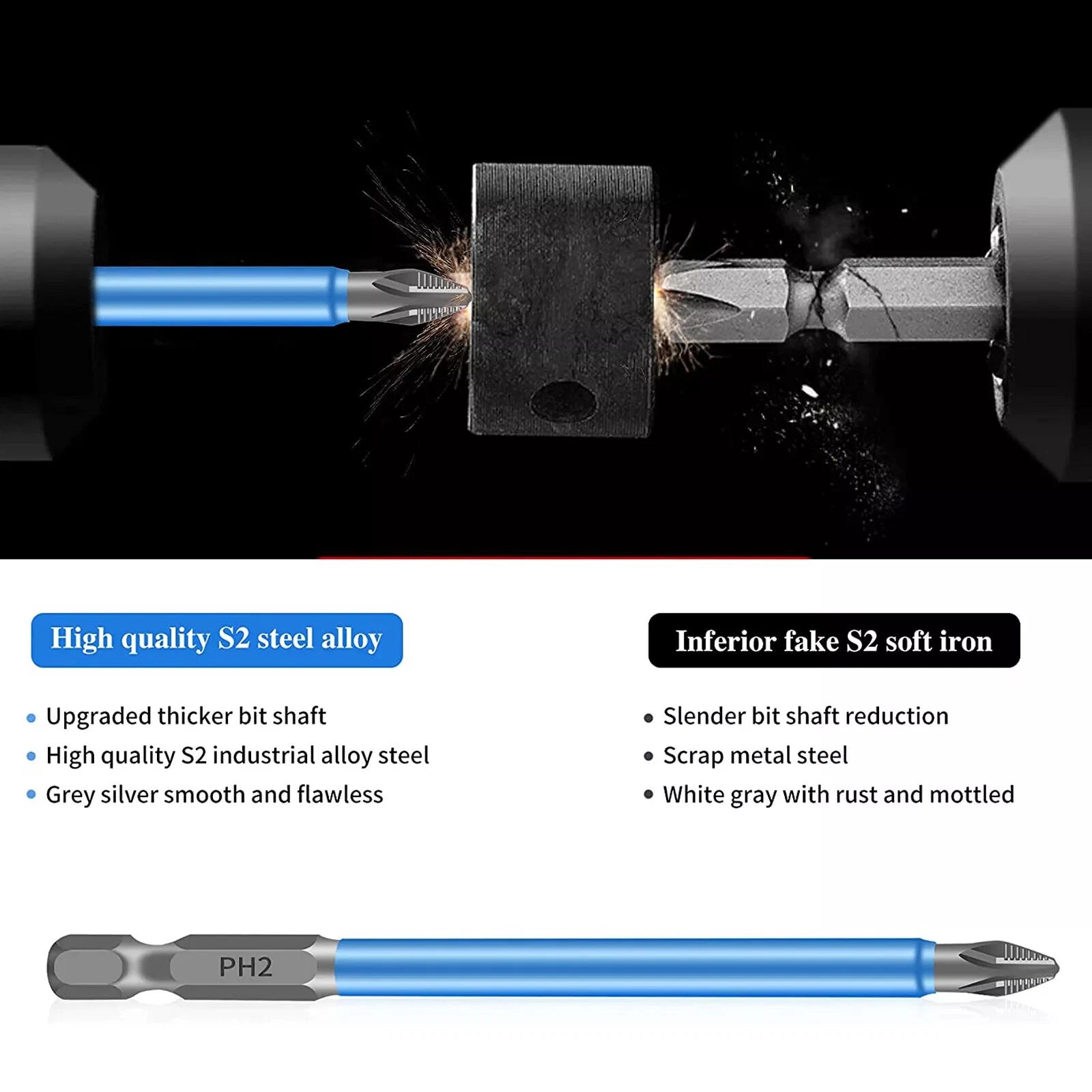 14Pcs Magnetic screwdriver bit Bits set PH2 Anti-slip Hex Shank Screw Cross Head