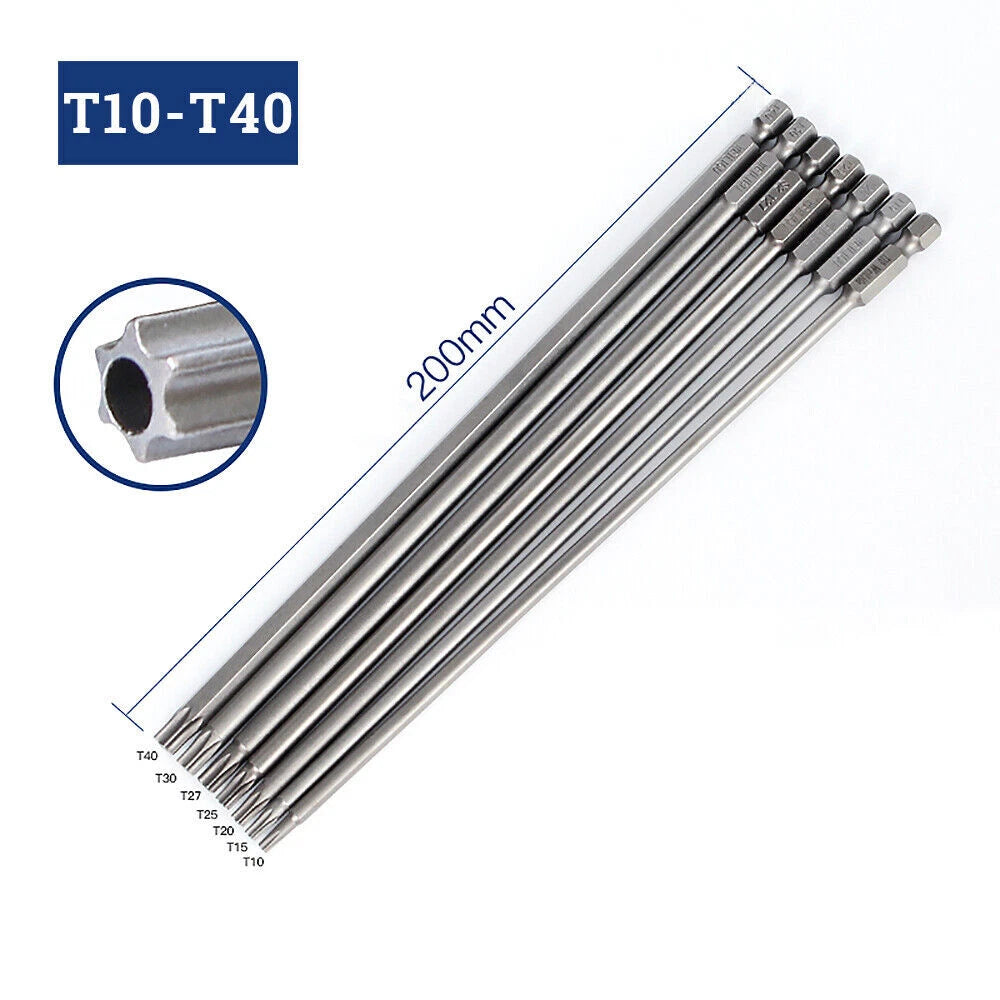 65-200mm Extra Long Torx Hollow/Solid Magnetic Drill Bit 1/4" Hex Shank Security