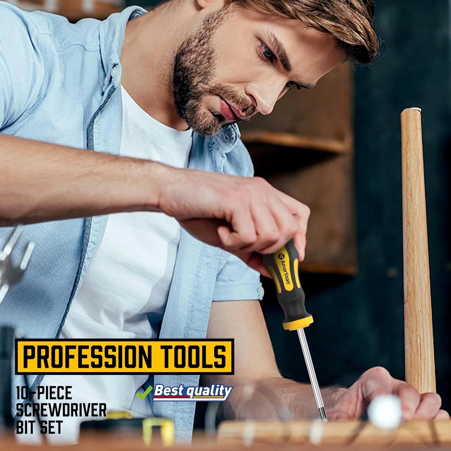 Amartisan 10-Piece Magnetic Screwdrivers Set, 5 Phillips & Slotted, Yellow