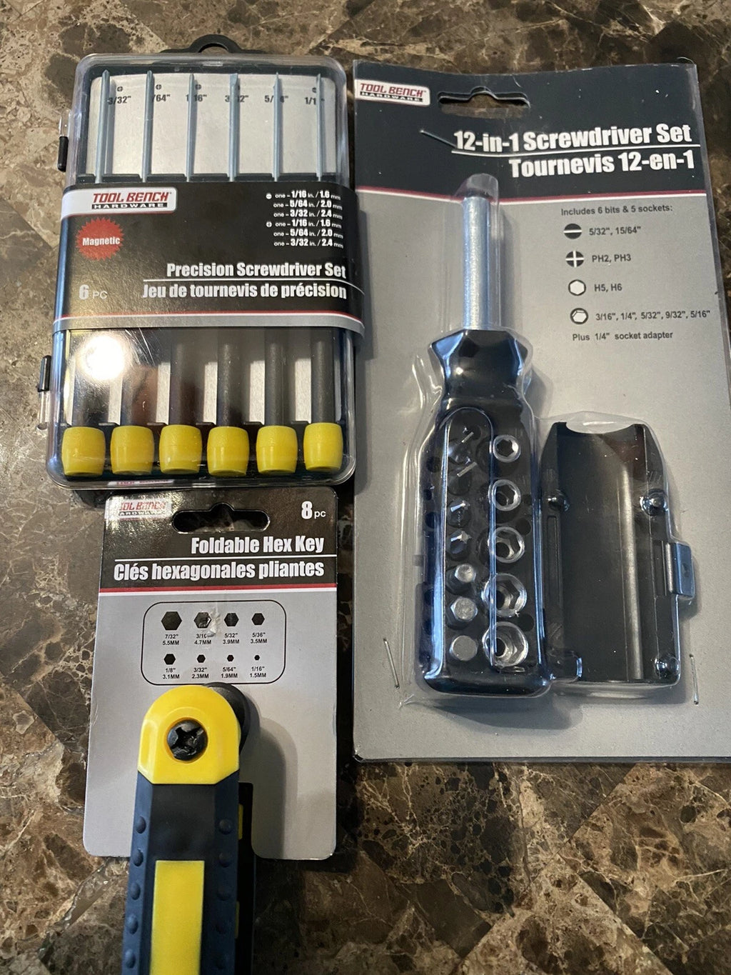 12-in-1 MULTI-BIT NUT/SCREWDRIVER SET + 6pc Precision Set + Foldable Hex Key
