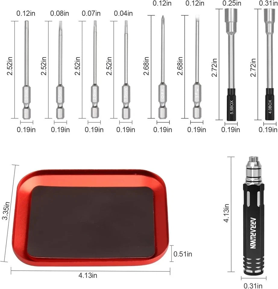 10 in 1 RC Model Repair Tools Kit with 1.5/2.0/2.5/3.0/4.0/5.5Mm Hex Screwdriver