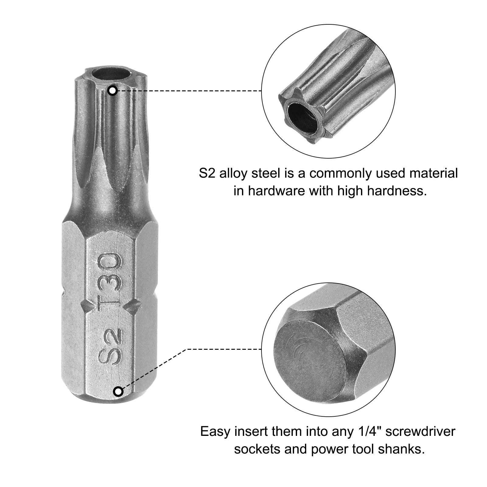 10pcs Torx Bits 1/4" Magnetic Screwdriver T30 Screw Driver Bit S2 Alloy Steel