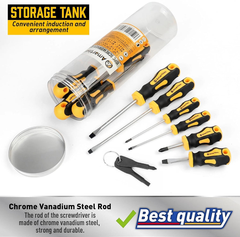 Amartisan 10-Piece Magnetic Screwdrivers Set, 5 Phillips & Slotted, Yellow