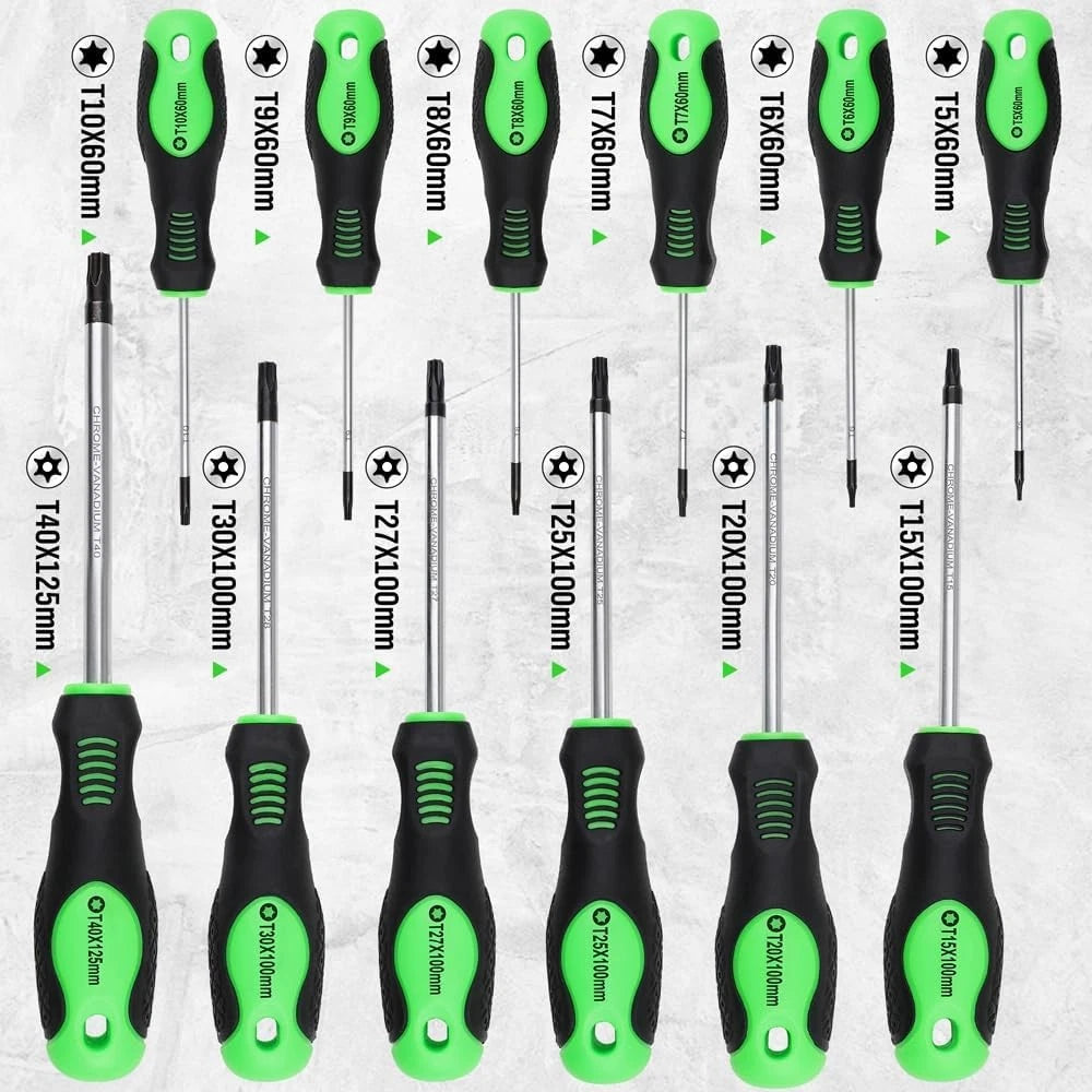 SWANLAKE Magnetic Torx Screwdriver Set - 13 Pieces - T5 to T40 Star Black