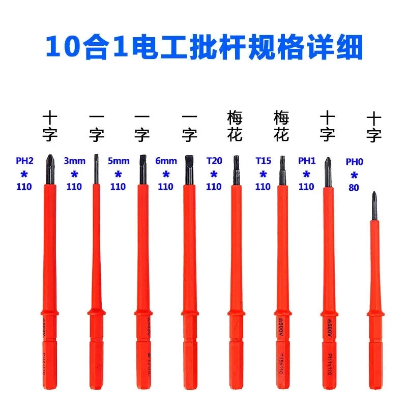 10Pcs Interchangeable Blade VDE Insulated ScrewdriverSet with Case Magnetic 500V