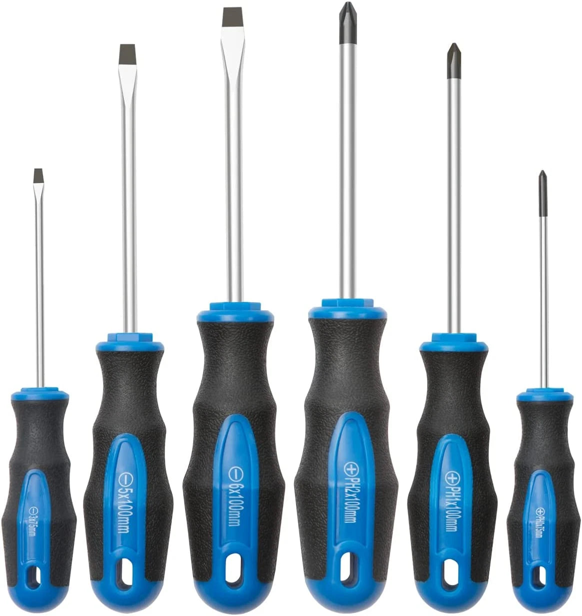6PCS Magnetic Tip Screwdriver Set, Phillips & Flat Head, Cushion Grip