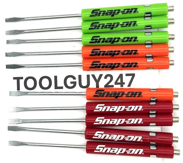 (10) Ten SNAP ON Pocket Screwdriver Flat Tip Screwdrivers, Magnet End, Mixed NEW