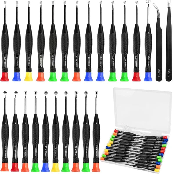 25 PCS Precision Screwdriver Magnetic Torx Flathead Phillips Star ESD Tweezers