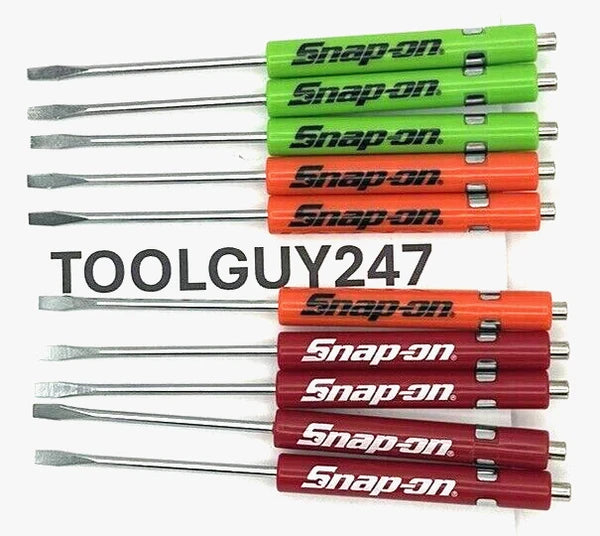 (10) Ten SNAP ON Pocket Screwdriver Flat Tip Screwdrivers, Magnet End, Mixed NEW