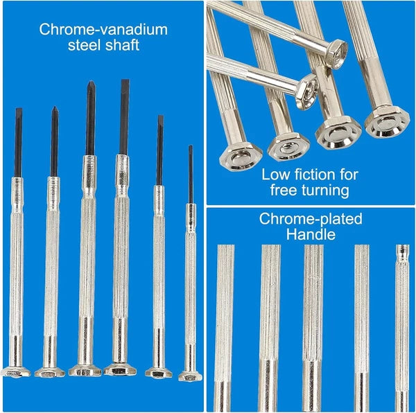 6 PCS Precision Mini Screwdriver Set - Flat/Philips Head, 6 Sizes for Eyeglass,