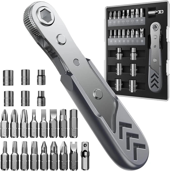 AXTH 23-in-1 Right Angle Ratcheting Screwdriver Set, [Bearing Steel] Gray