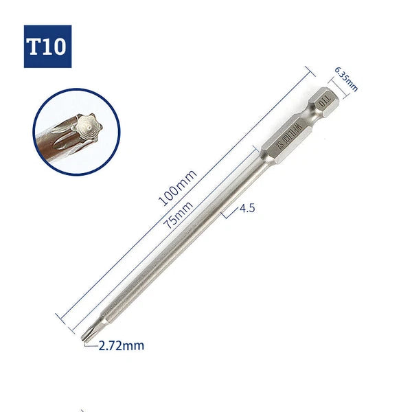 65-200mm Extra Long Torx Hollow/Solid Magnetic Drill Bit 1/4" Hex Shank Security