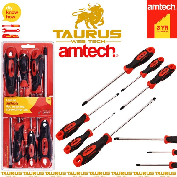 6 x AMTECH Screwdriver Set Phillips & Slotted DIY Workshop Repair Hand Tools UK