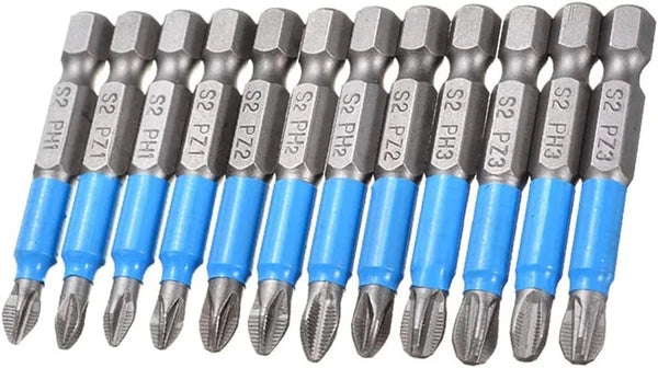 12Pcs Magnetic Phillips Pozidriv Screwdriver Bit Set 1/4 Inch Hex Shank Phillips