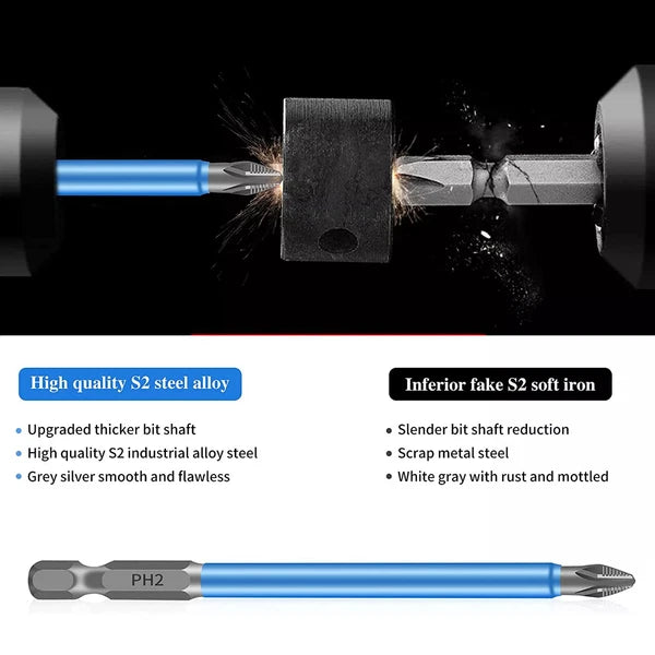 14Pcs Magnetic screwdriver bit Bits set PH2 Anti-slip Hex Shank Screw Cross Head