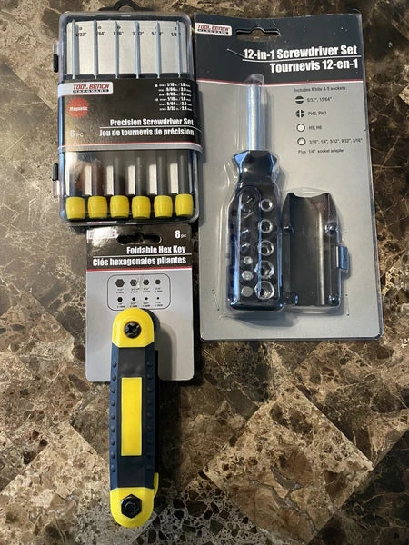 12-in-1 MULTI-BIT NUT/SCREWDRIVER SET + 6pc Precision Set + Foldable Hex Key