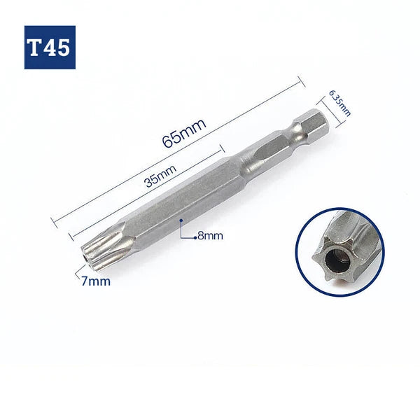 65-200mm Extra Long Torx Hollow/Solid Magnetic Drill Bit 1/4" Hex Shank Security