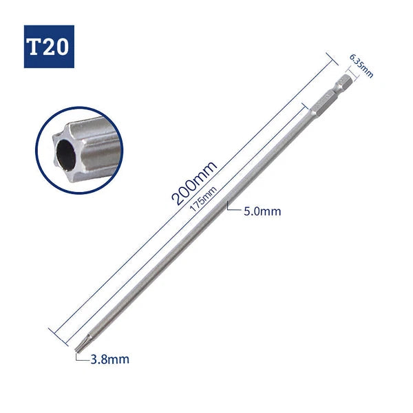 65-200mm Extra Long Torx Hollow/Solid Magnetic Drill Bit 1/4" Hex Shank Security