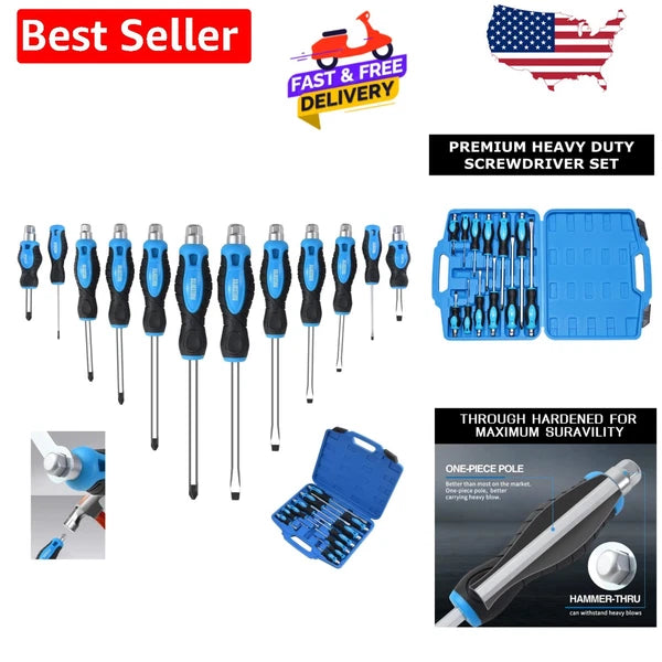 Go-Thru Heavy Duty Screwdriver Set: 12-Piece Chrome Vanadium Steel Tool Kit