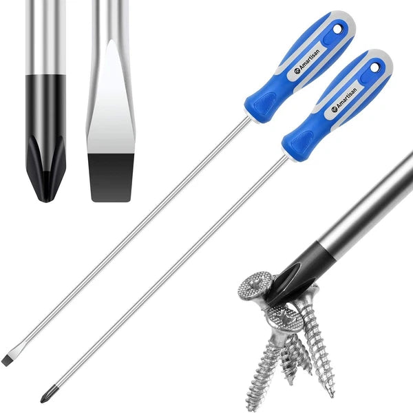 2-Pcs 12'' long Screwdriver Set, Long Blade Screwdriver Set 12-Inch