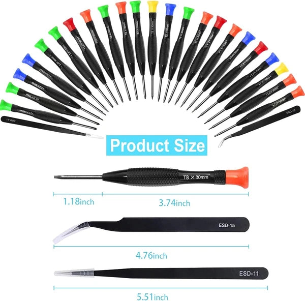 25 PCS Precision Screwdriver Magnetic Torx Flathead Phillips Star ESD Tweezers