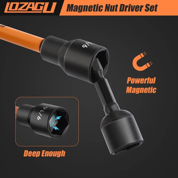 33PCS Magnetic Nut Driver Set with Handle 6 Inch Long Nut Driver Set SAE&Metric