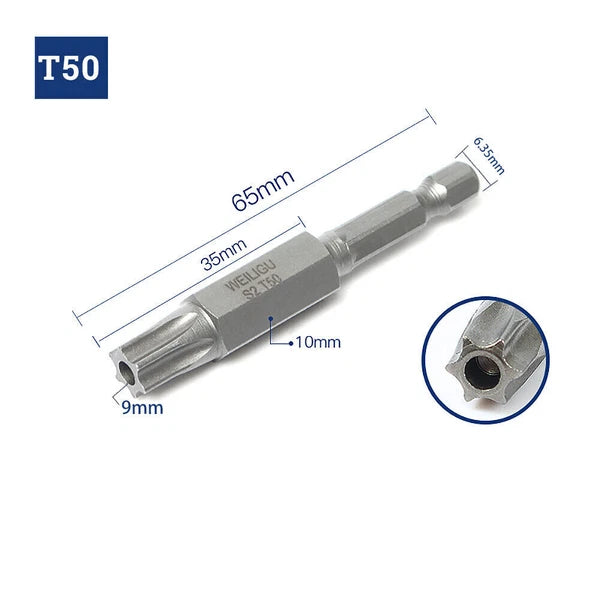 65-200mm Extra Long Torx Hollow/Solid Magnetic Drill Bit 1/4" Hex Shank Security