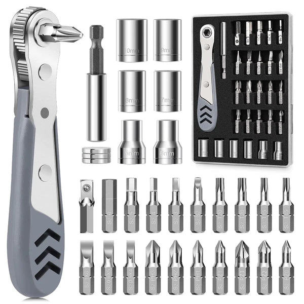 Mini Ratchet Set Right Angle Screwdriver with 1/4 Mini Ratcheting Screwdriver