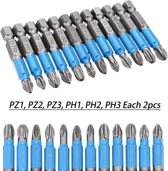 12Pcs Magnetic Phillips Pozidriv Screwdriver Bit Set 1/4 Inch Hex Shank Phillips