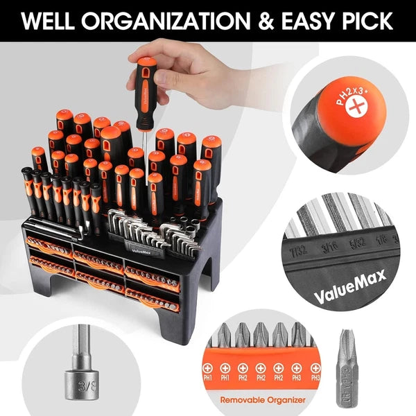126PC Magnetic Screwdriver Set w/Plastic Racking Organize ‎Chrome Vanadium Steel