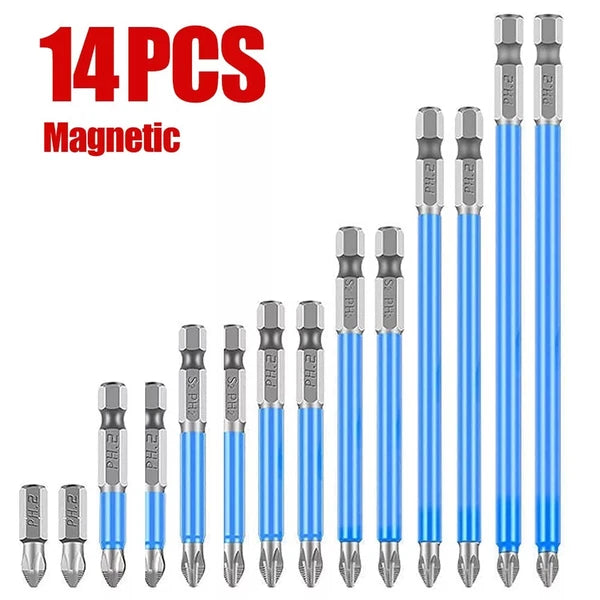 14Pcs Magnetic screwdriver bit Bits set PH2 Anti-slip Hex Shank Screw Cross Head