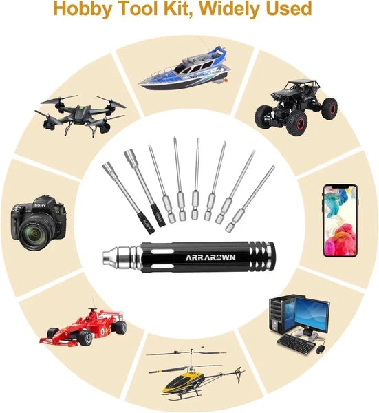 10 in 1 RC Model Repair Tools Kit with 1.5/2.0/2.5/3.0/4.0/5.5Mm Hex Screwdriver