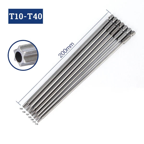 65-200mm Extra Long Torx Hollow/Solid Magnetic Drill Bit 1/4" Hex Shank Security